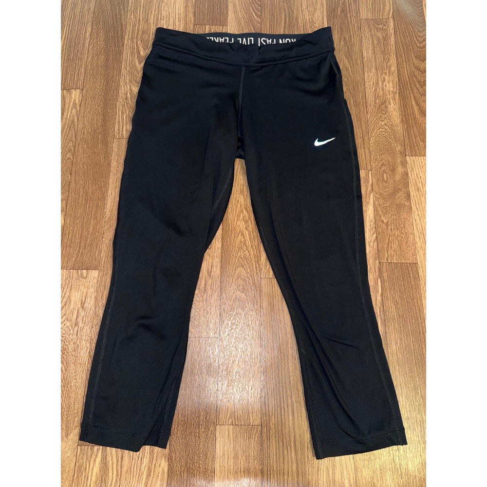 Nike Dri-FIT Black Running Leggings Cropped Athletic Pants Small‎ Run Fast Live